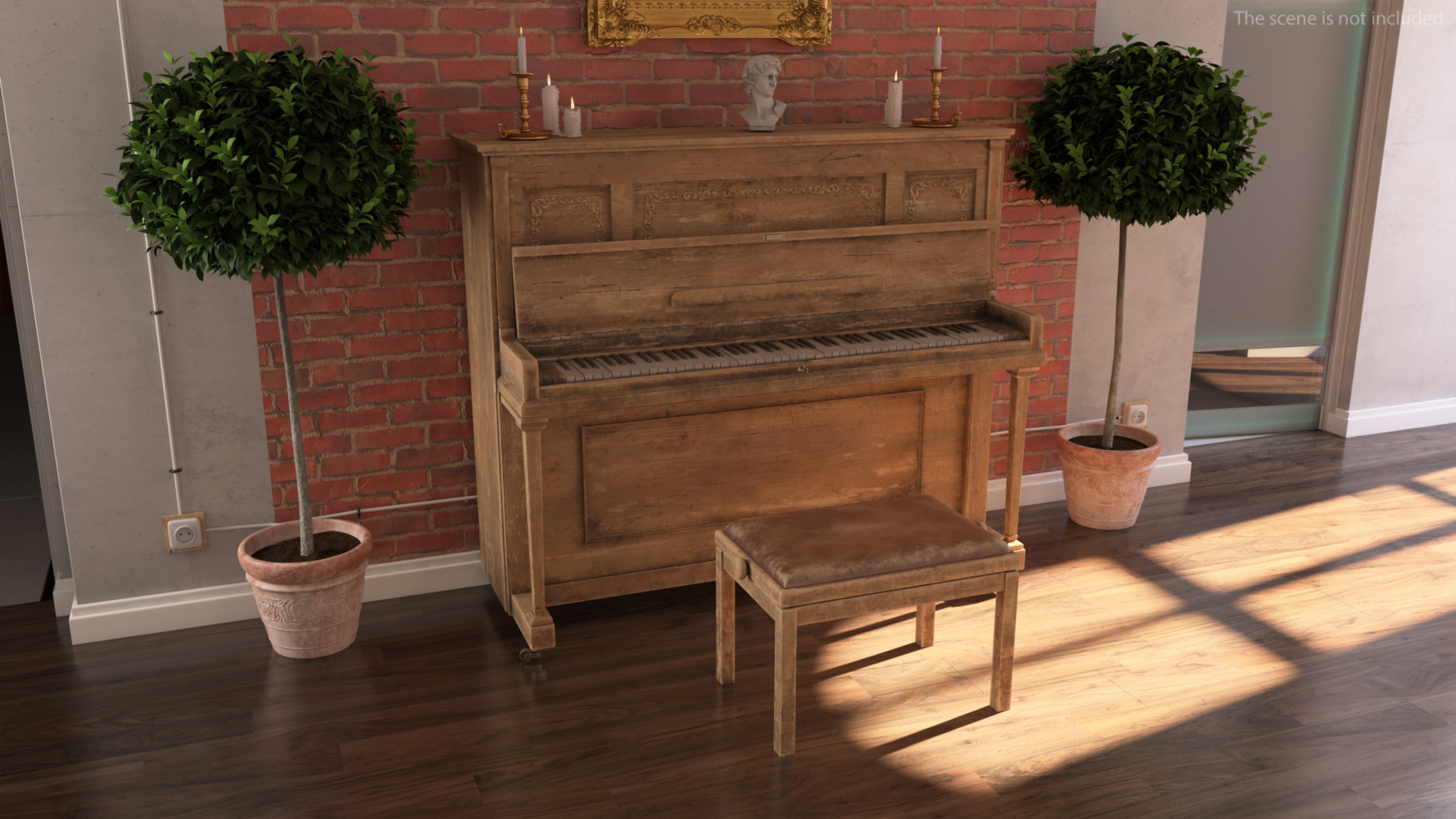 3D model Saloon Western Piano Old Light Wood Open