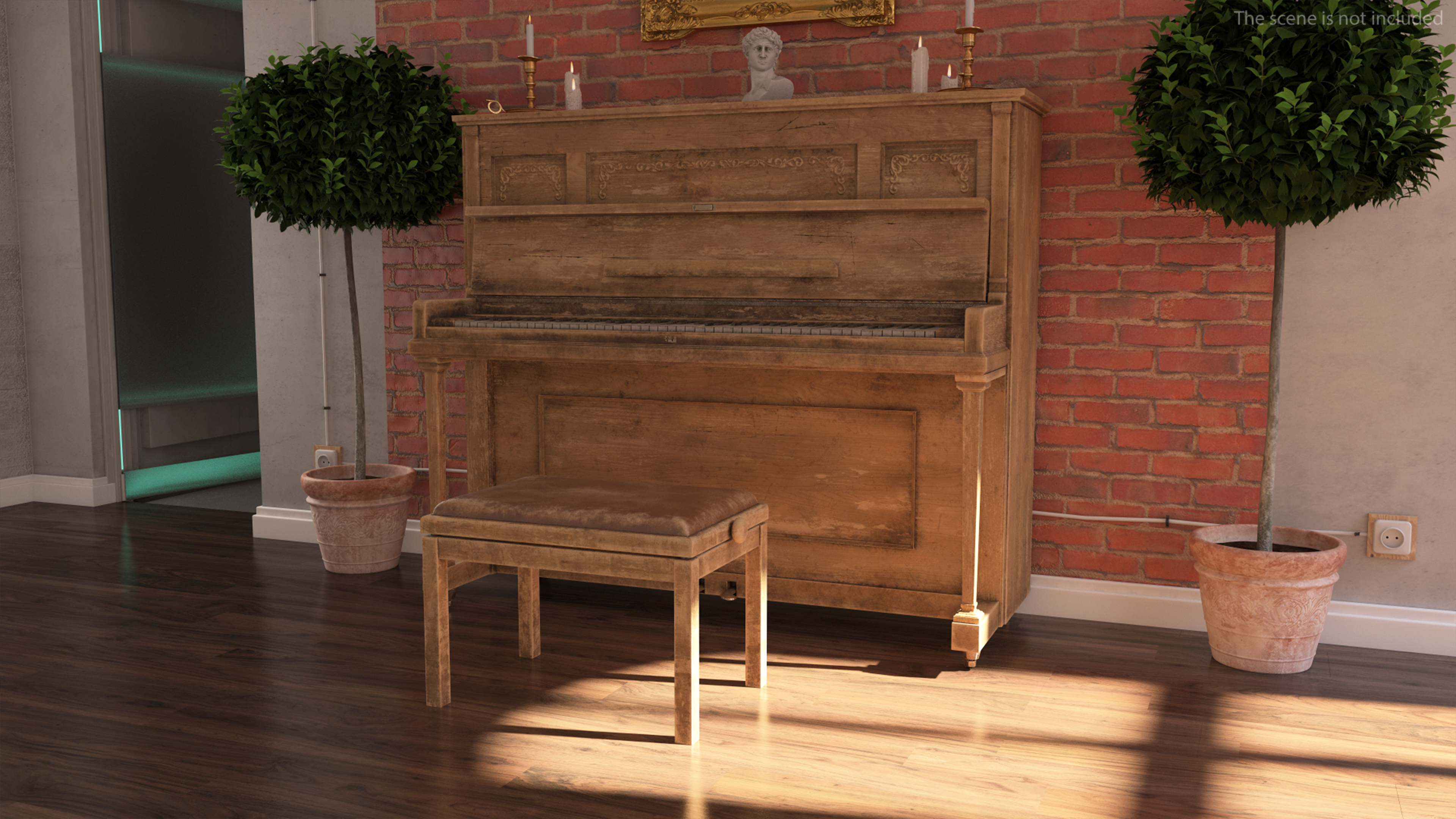 3D model Saloon Western Piano Old Light Wood Open
