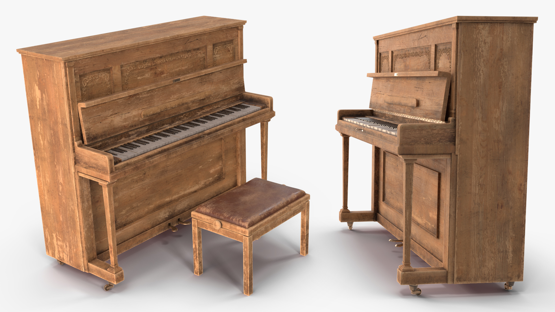 3D model Saloon Western Piano Old Light Wood Open