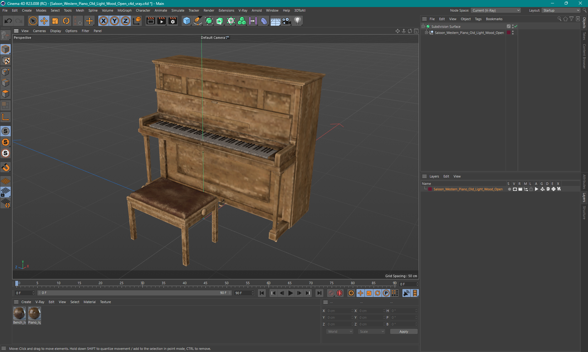 3D model Saloon Western Piano Old Light Wood Open