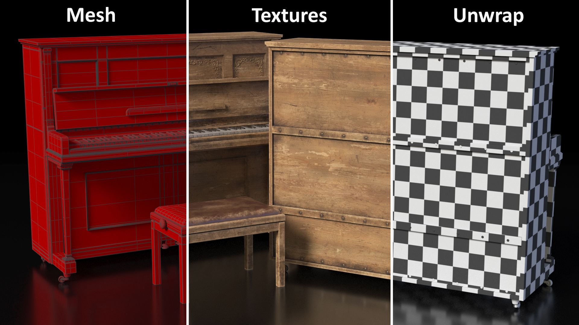 3D model Saloon Western Piano Old Light Wood Open