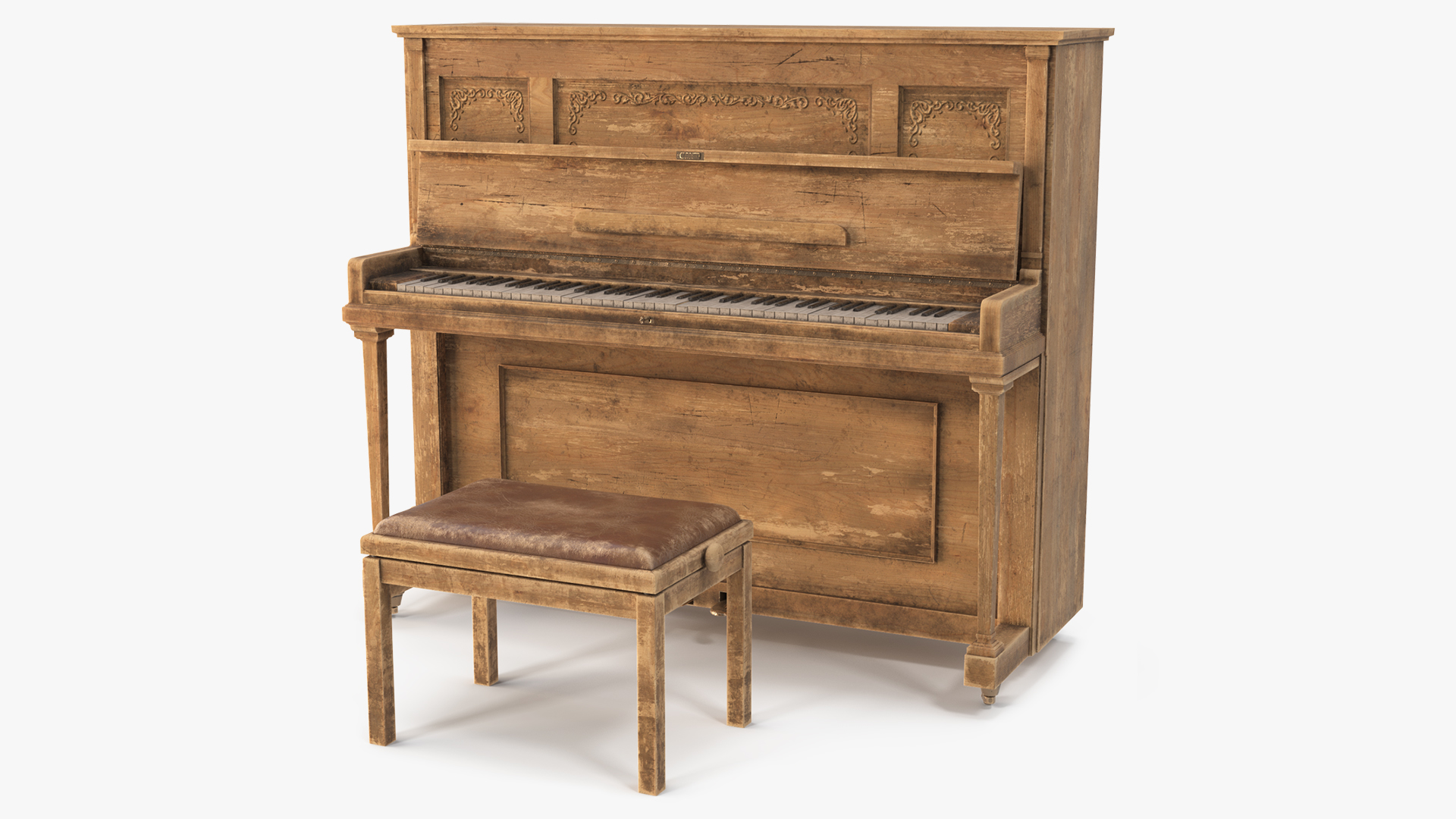 3D model Saloon Western Piano Old Light Wood Open