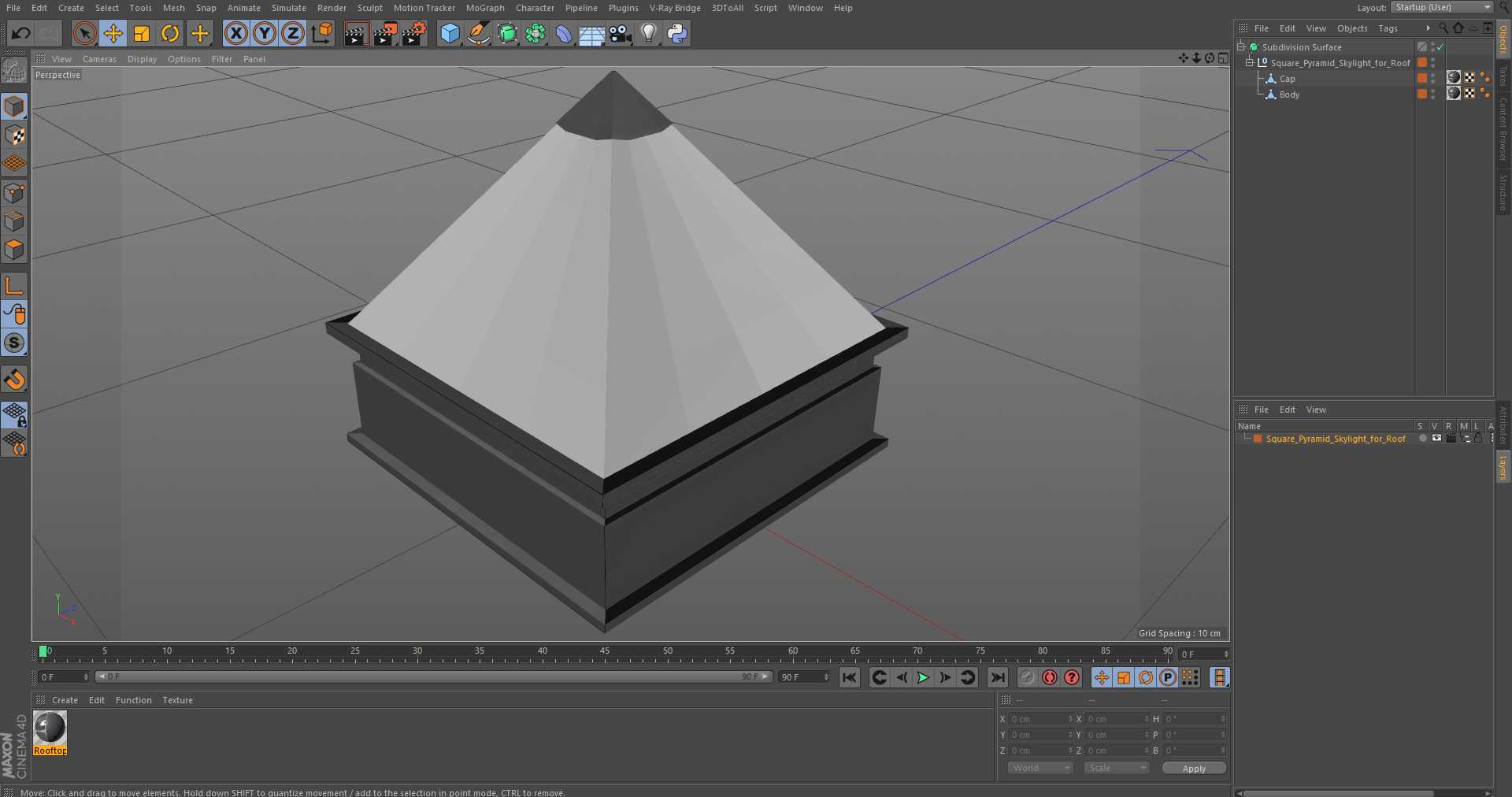 Square Pyramid Skylight for Roof 3D