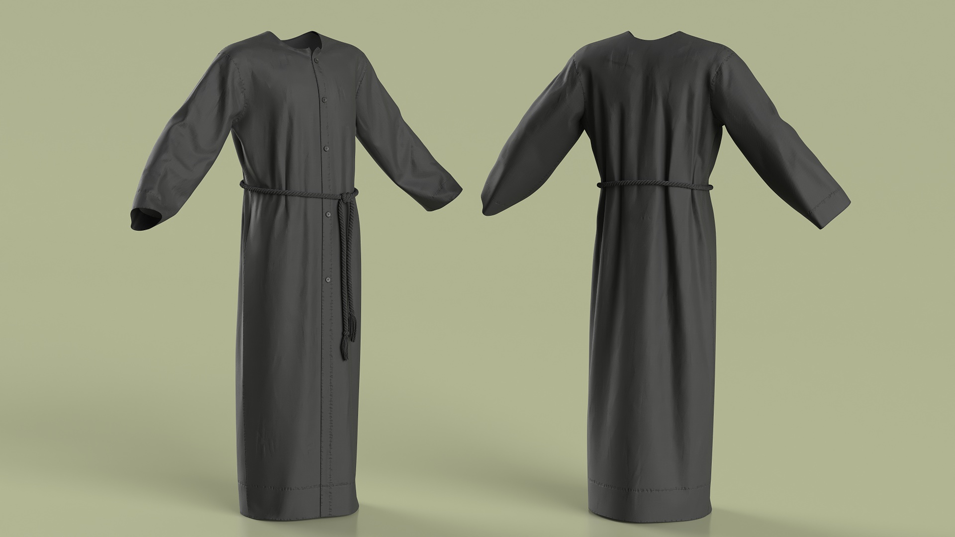 3D model Black Long Robe with Belt