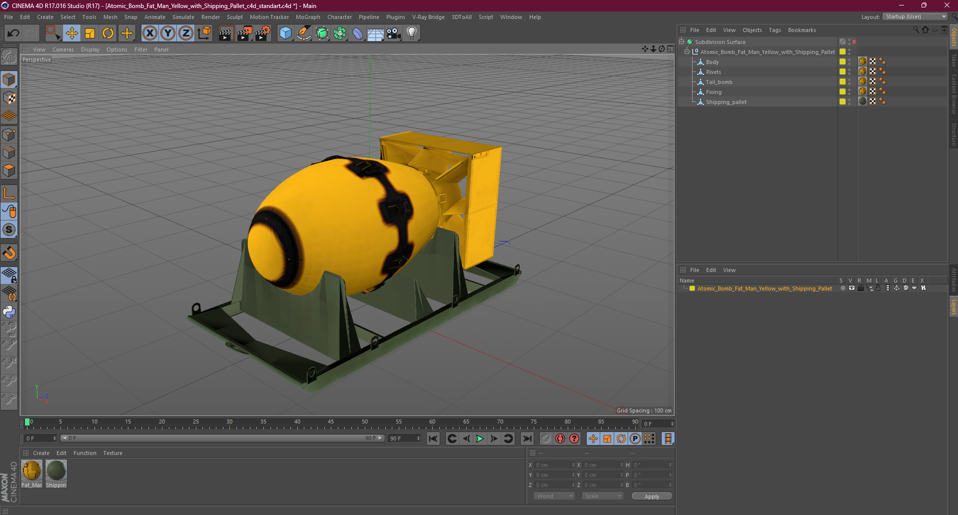 Atomic Bomb Fat Man Yellow with Shipping Pallet 3D