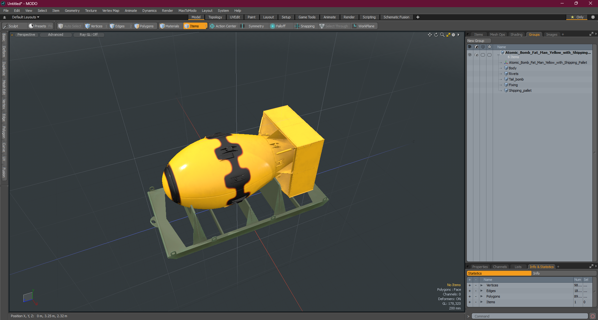 Atomic Bomb Fat Man Yellow with Shipping Pallet 3D