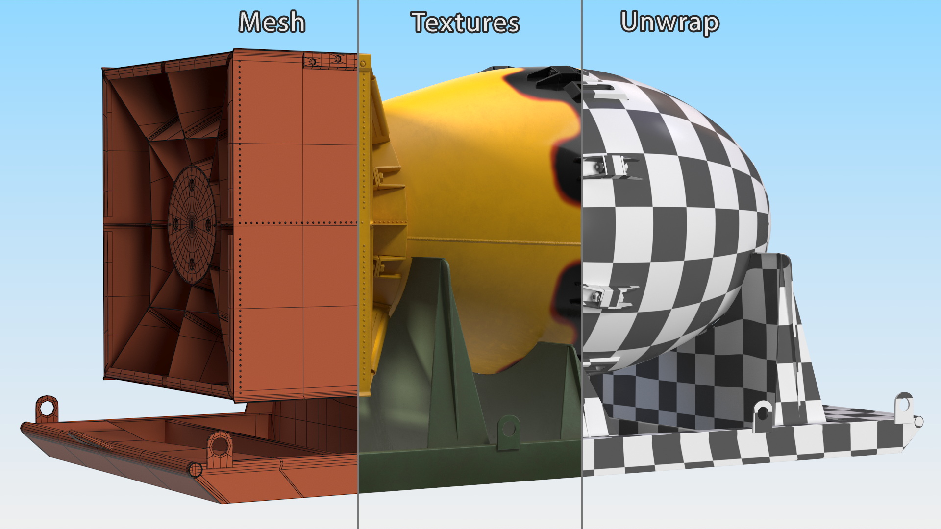 Atomic Bomb Fat Man Yellow with Shipping Pallet 3D