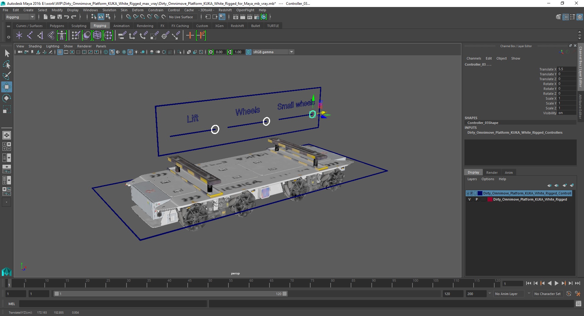 3D model Dirty Omnimove Platform KUKA White Rigged for Maya