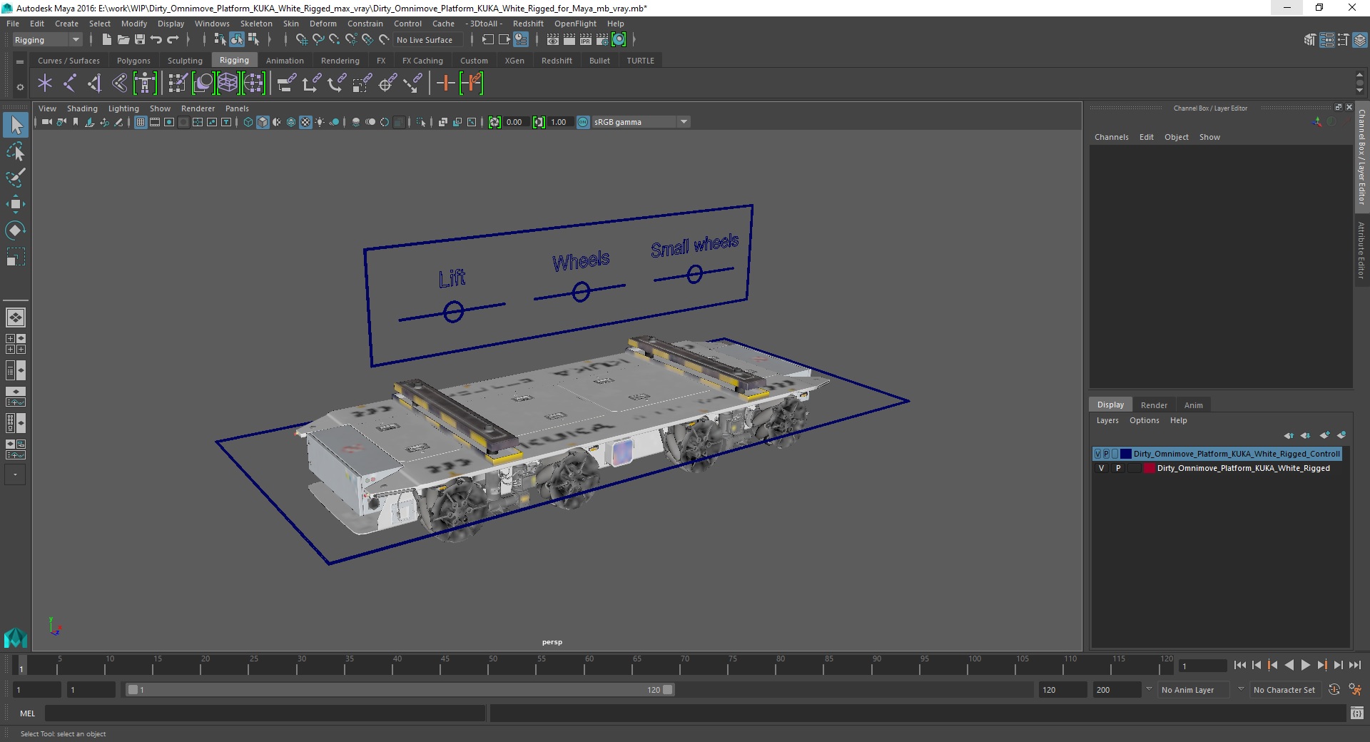 3D model Dirty Omnimove Platform KUKA White Rigged for Maya