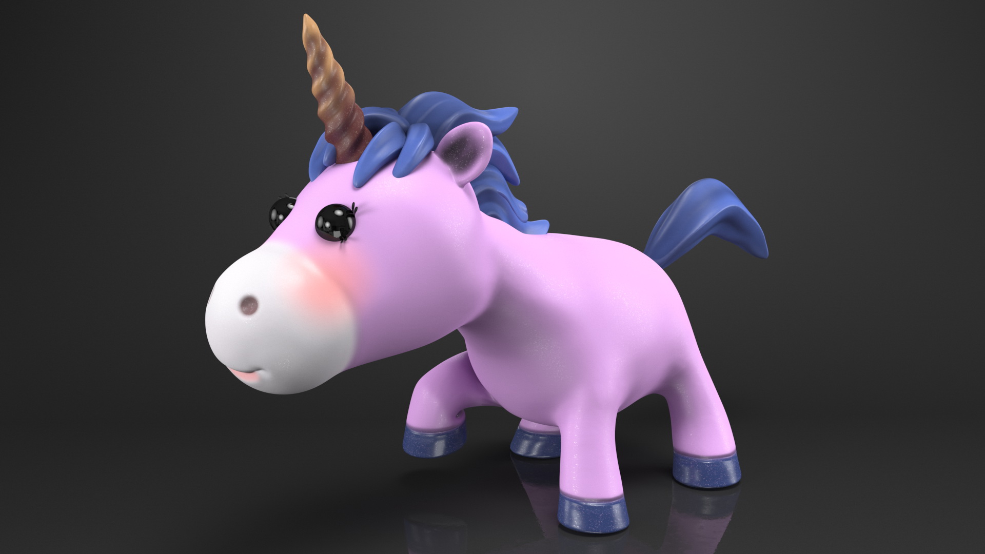 3D Pink Cartoon Unicorn Walking Pose model