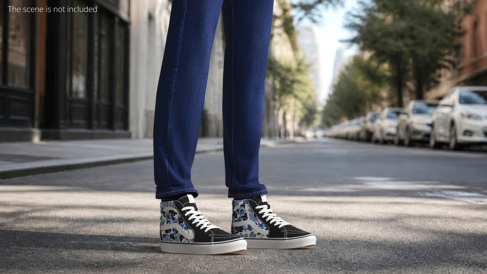 Floral High Sneakers with Denim Jeans Blue, view 6