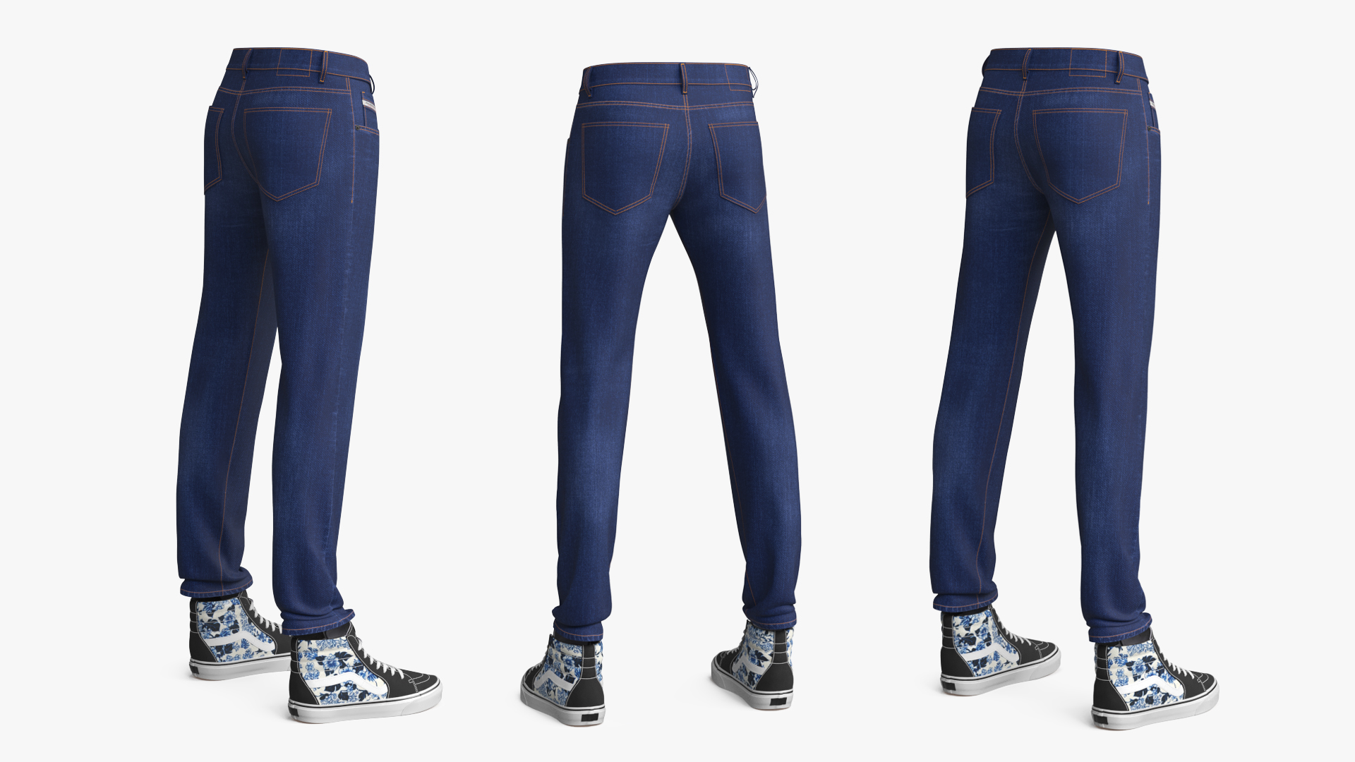 Floral High Sneakers with Denim Jeans Blue, view 7