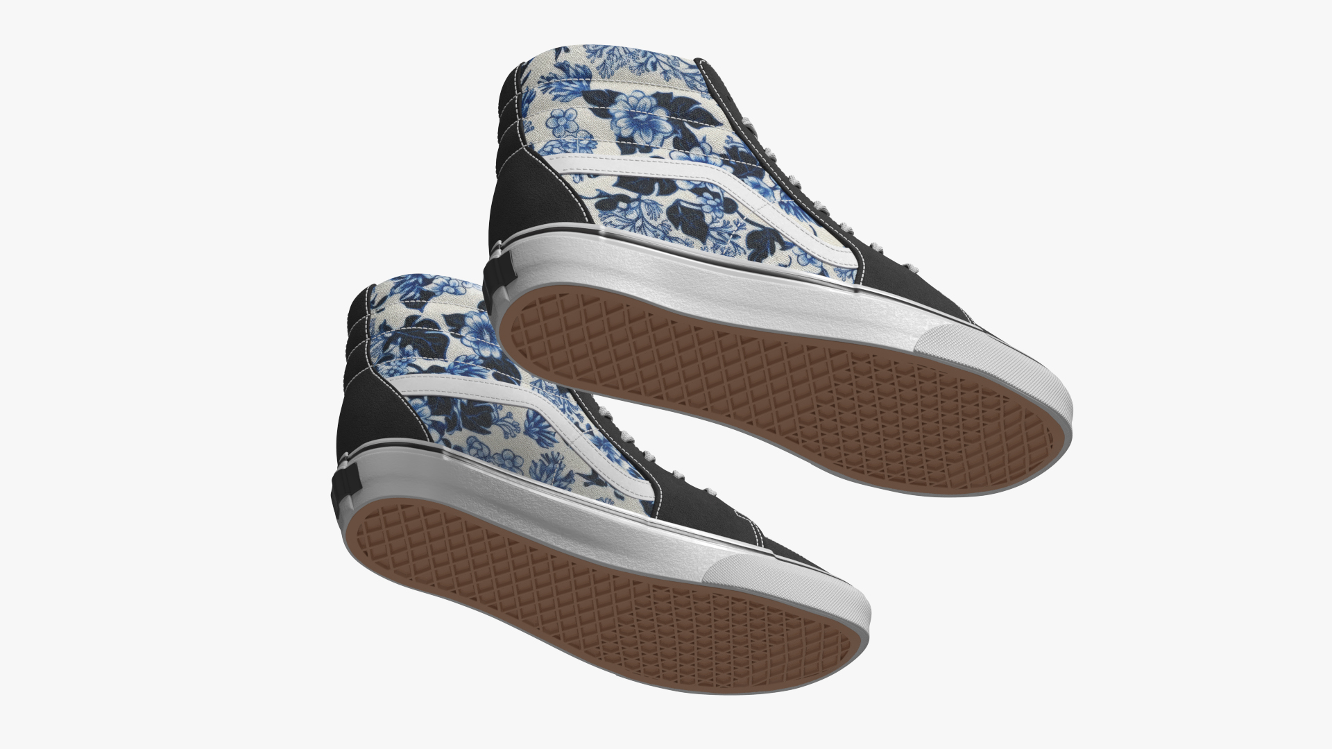 Floral High Sneakers with Denim Jeans Blue, view 11