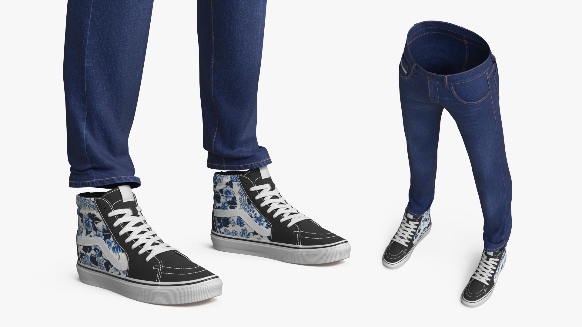 Floral High Sneakers with Denim Jeans Blue, view 8
