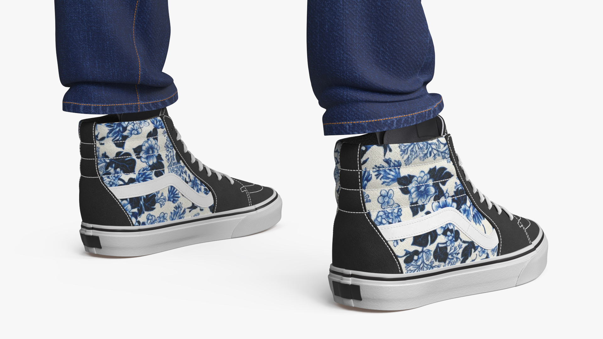 Floral High Sneakers with Denim Jeans Blue, view 10