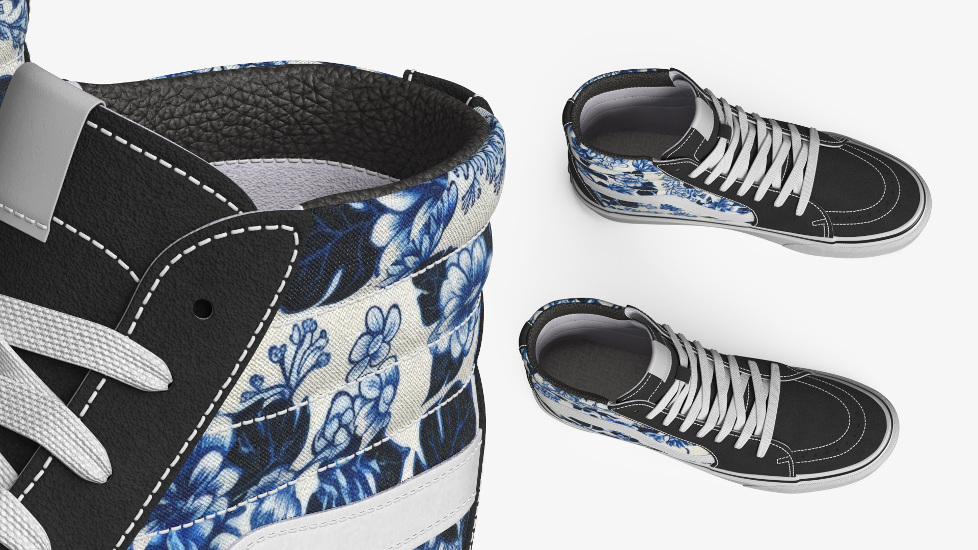 Floral High Sneakers with Denim Jeans Blue, view 12