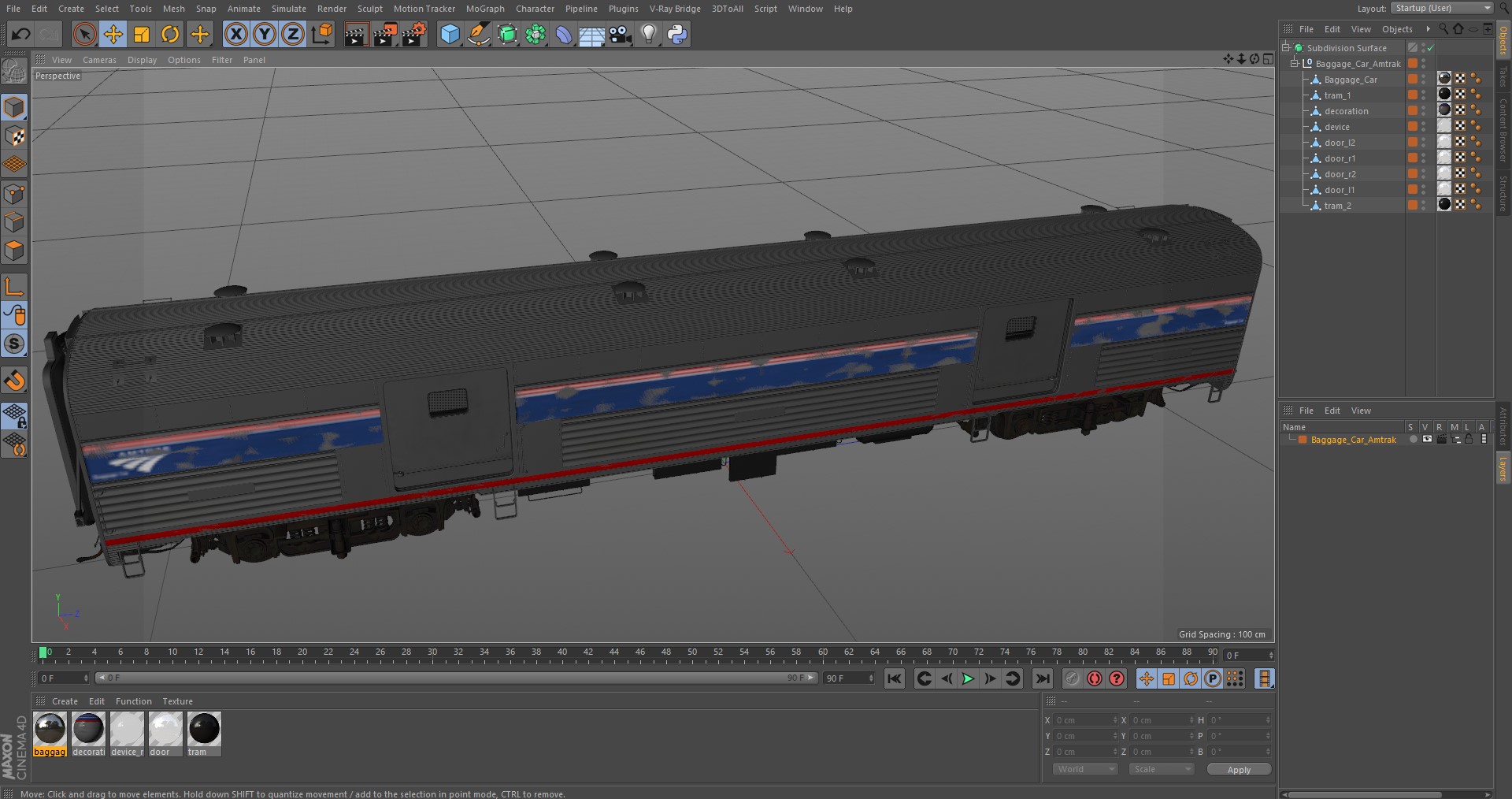 3D Baggage Car Amtrak model