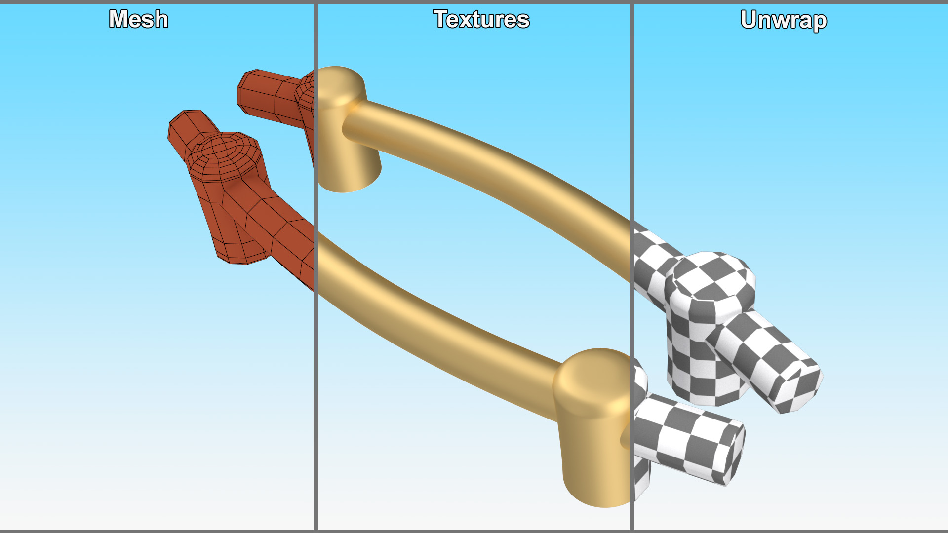 3D Door Handles Thick Oval Gold model