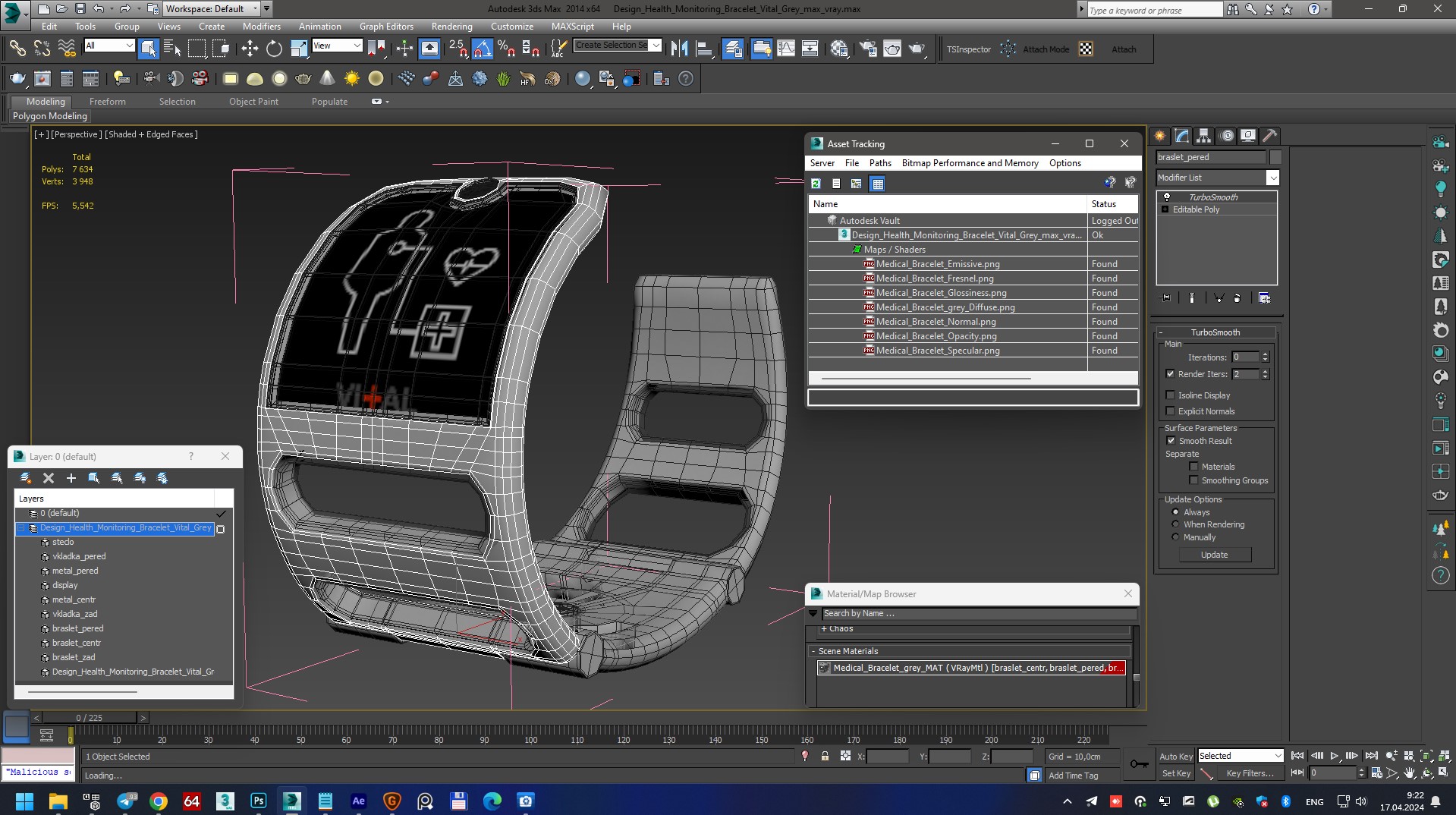 Design Health Monitoring Bracelet Vital Grey 3D model