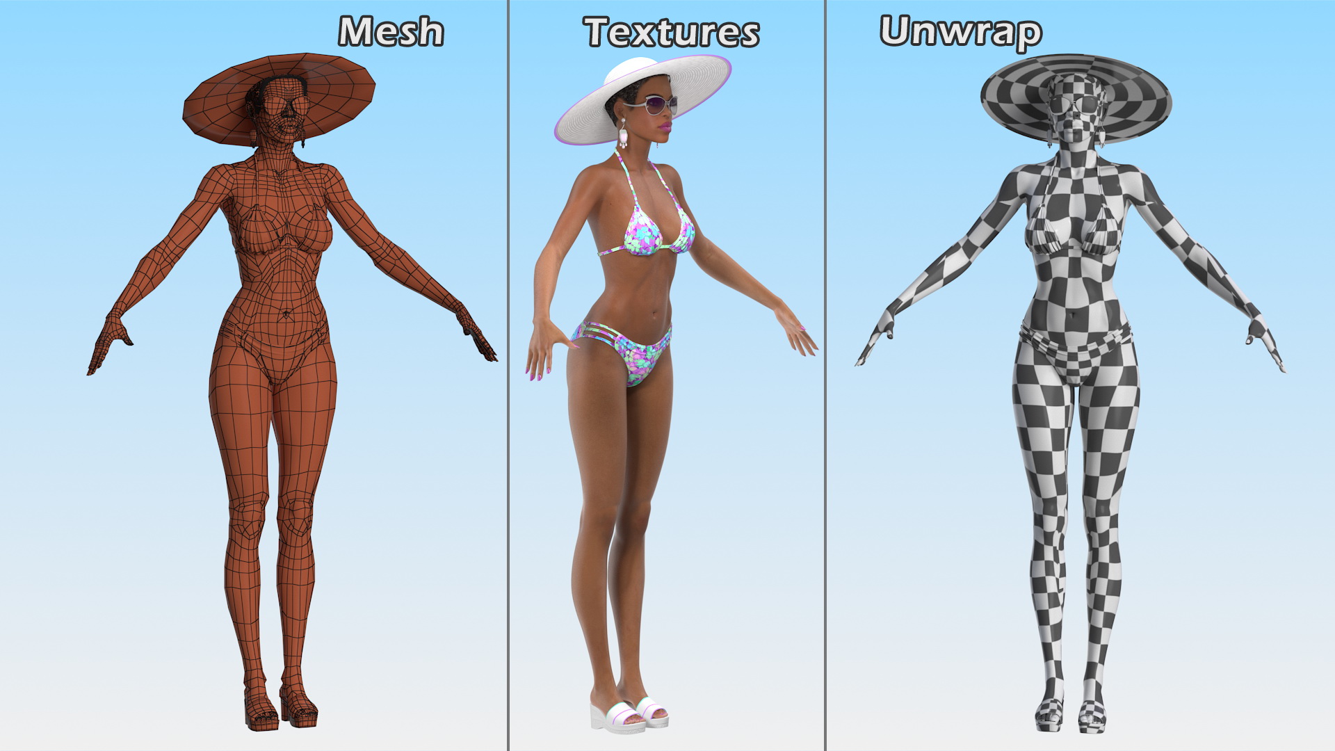 Light Skinned Bikini Girl Rigged 3D