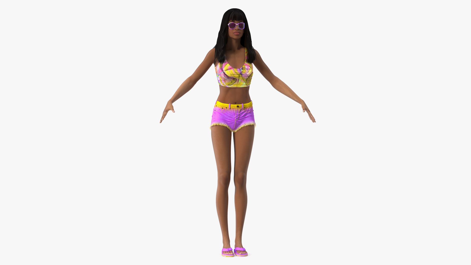 Beach Style Young Light Skin Black Woman T Pose 3D