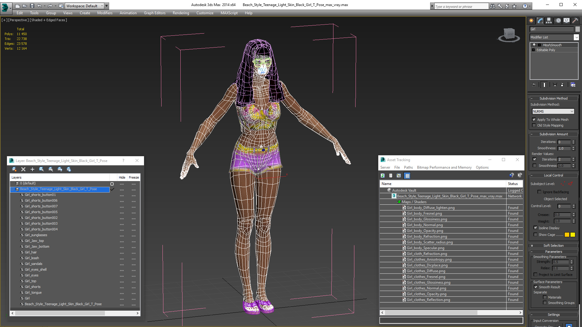 Beach Style Young Light Skin Black Woman T Pose 3D