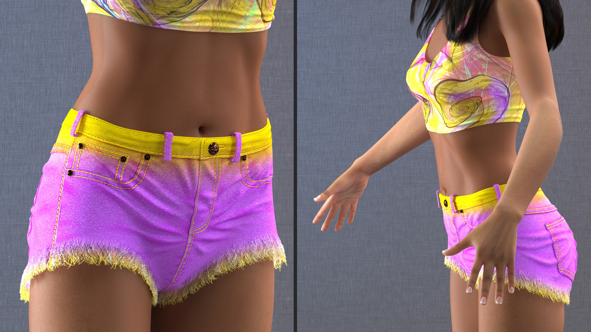 Beach Style Young Light Skin Black Woman T Pose 3D