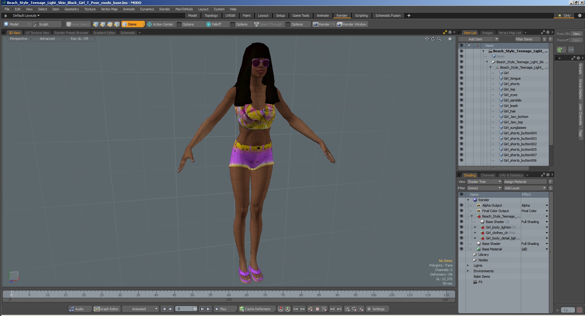 Beach Style Young Light Skin Black Woman T Pose 3D