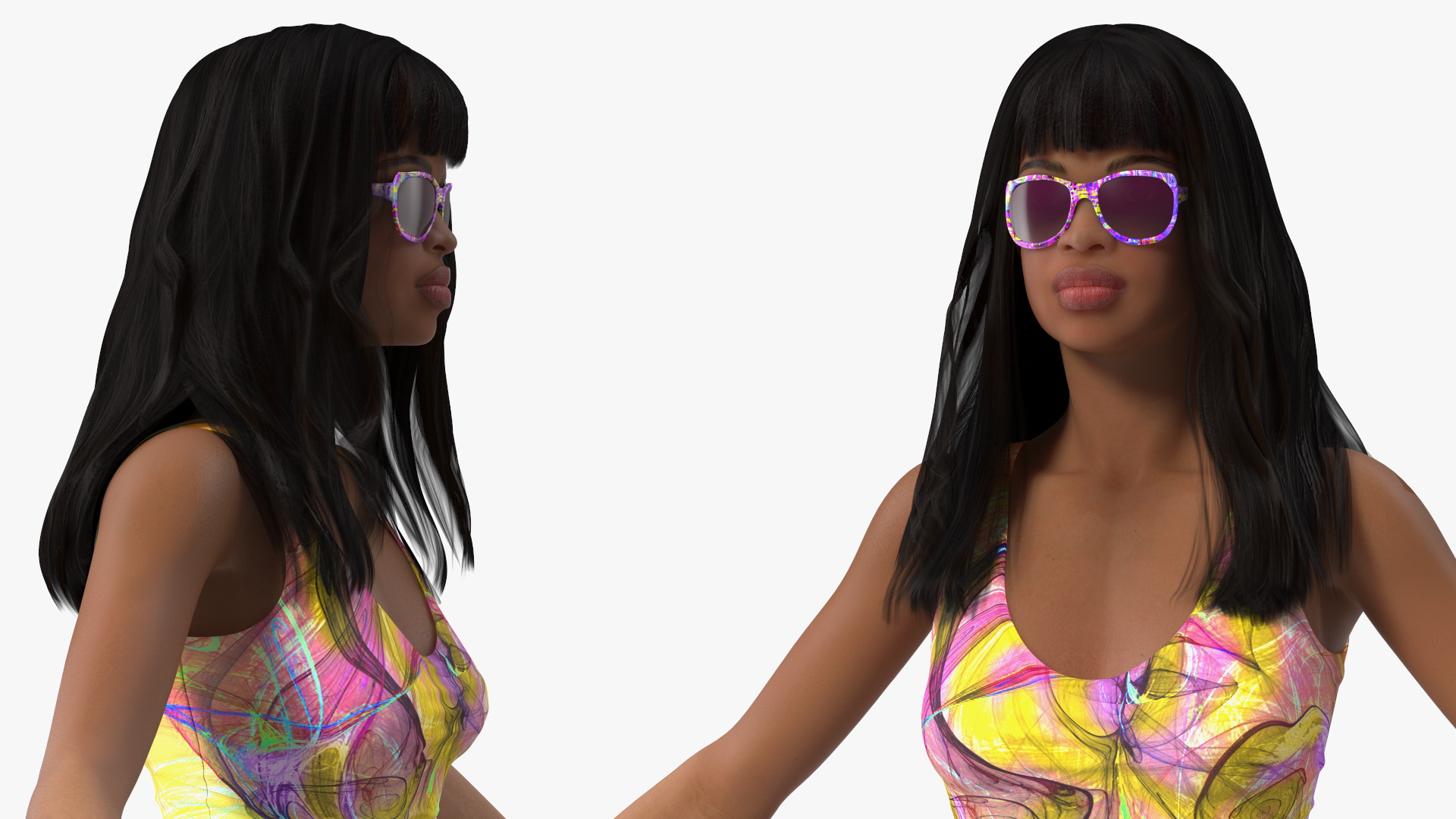 Beach Style Young Light Skin Black Woman T Pose 3D