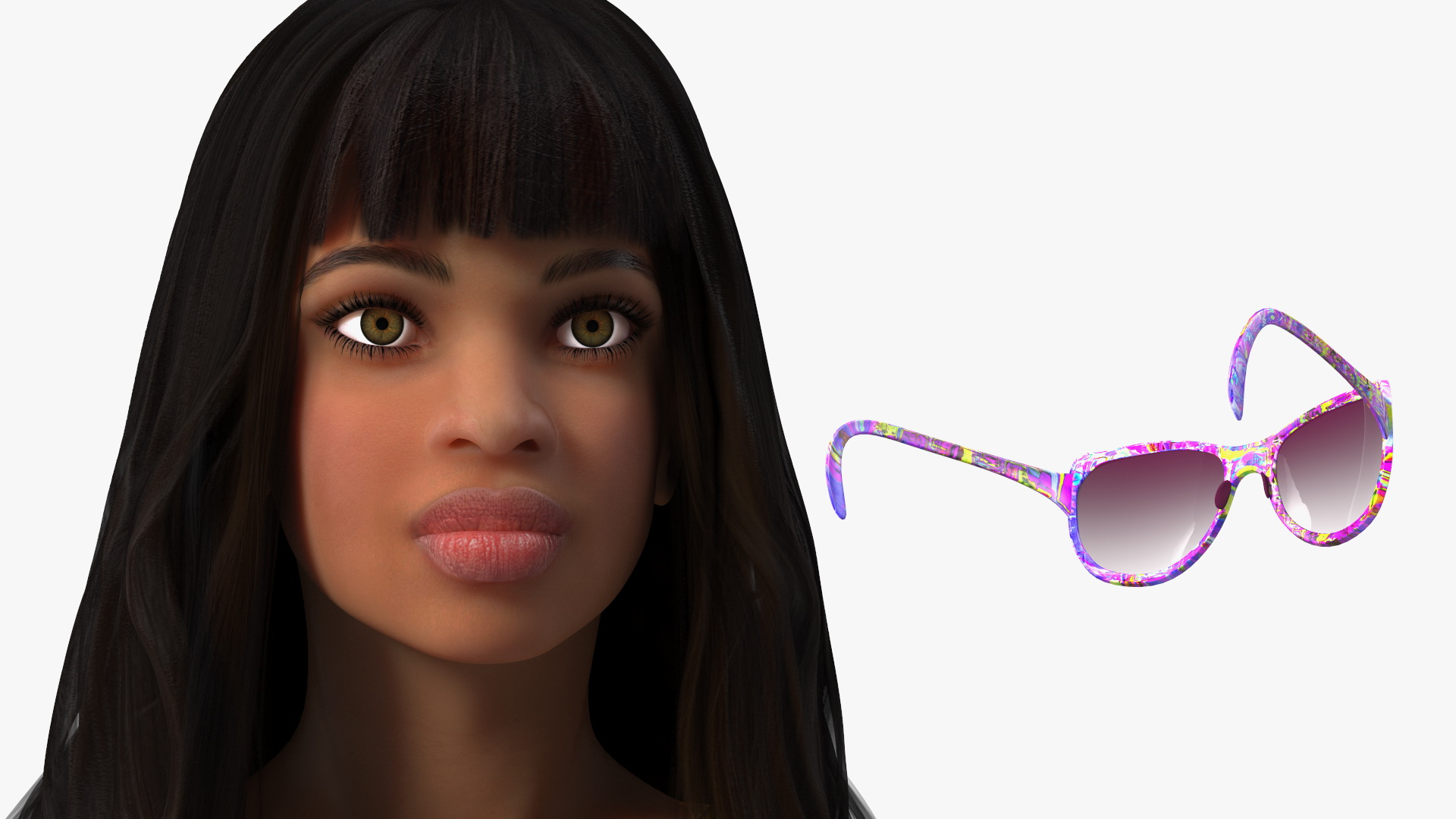 Beach Style Young Light Skin Black Woman T Pose 3D