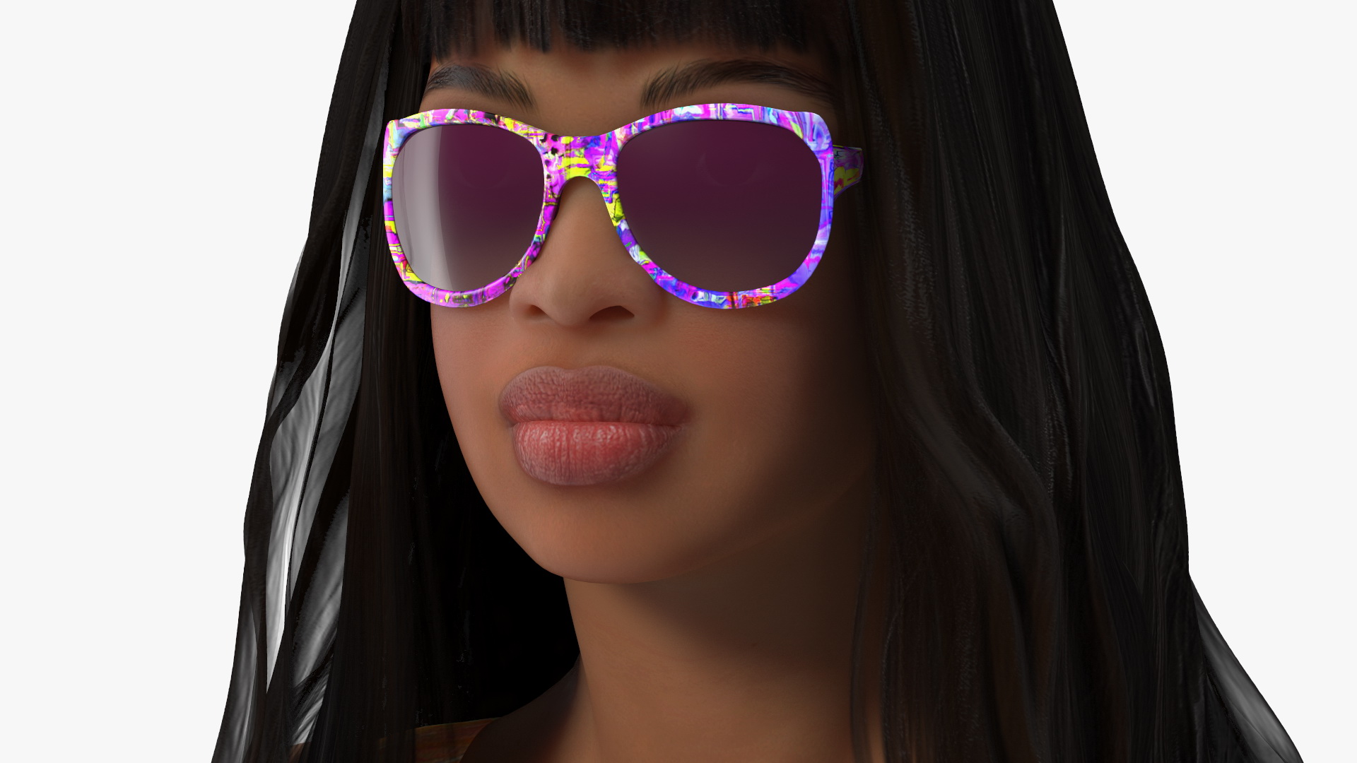 Beach Style Young Light Skin Black Woman T Pose 3D