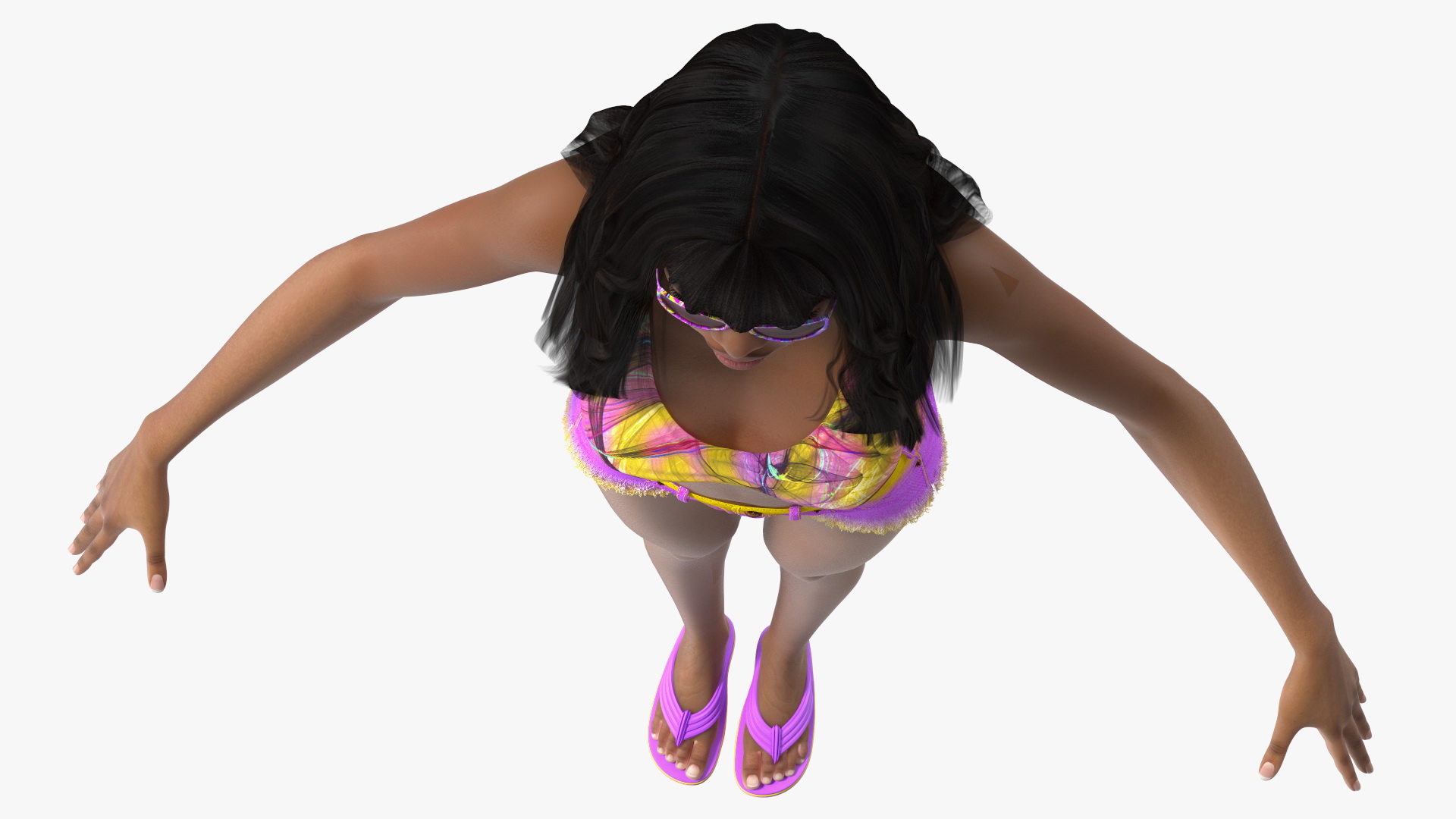 Beach Style Young Light Skin Black Woman T Pose 3D