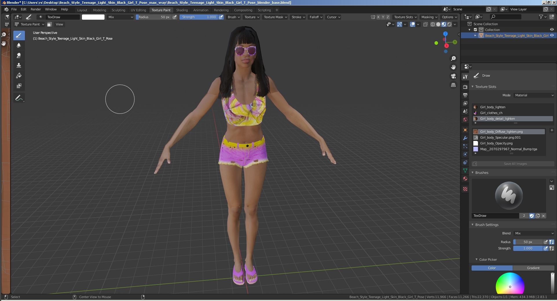 Beach Style Young Light Skin Black Woman T Pose 3D