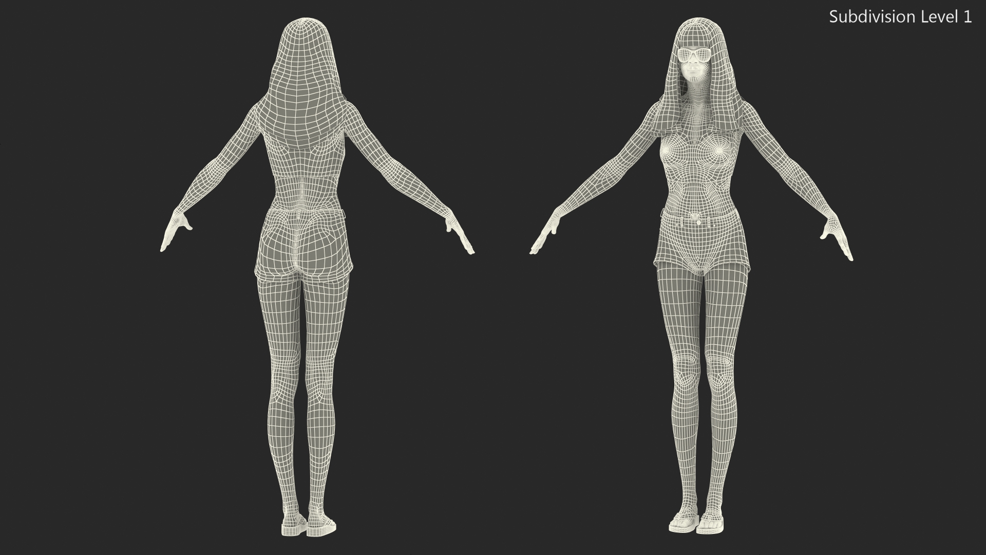 Beach Style Young Light Skin Black Woman T Pose 3D