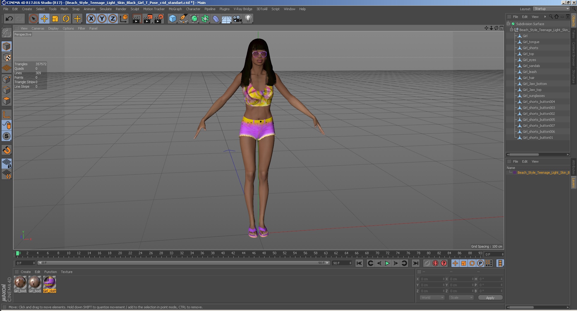 Beach Style Young Light Skin Black Woman T Pose 3D