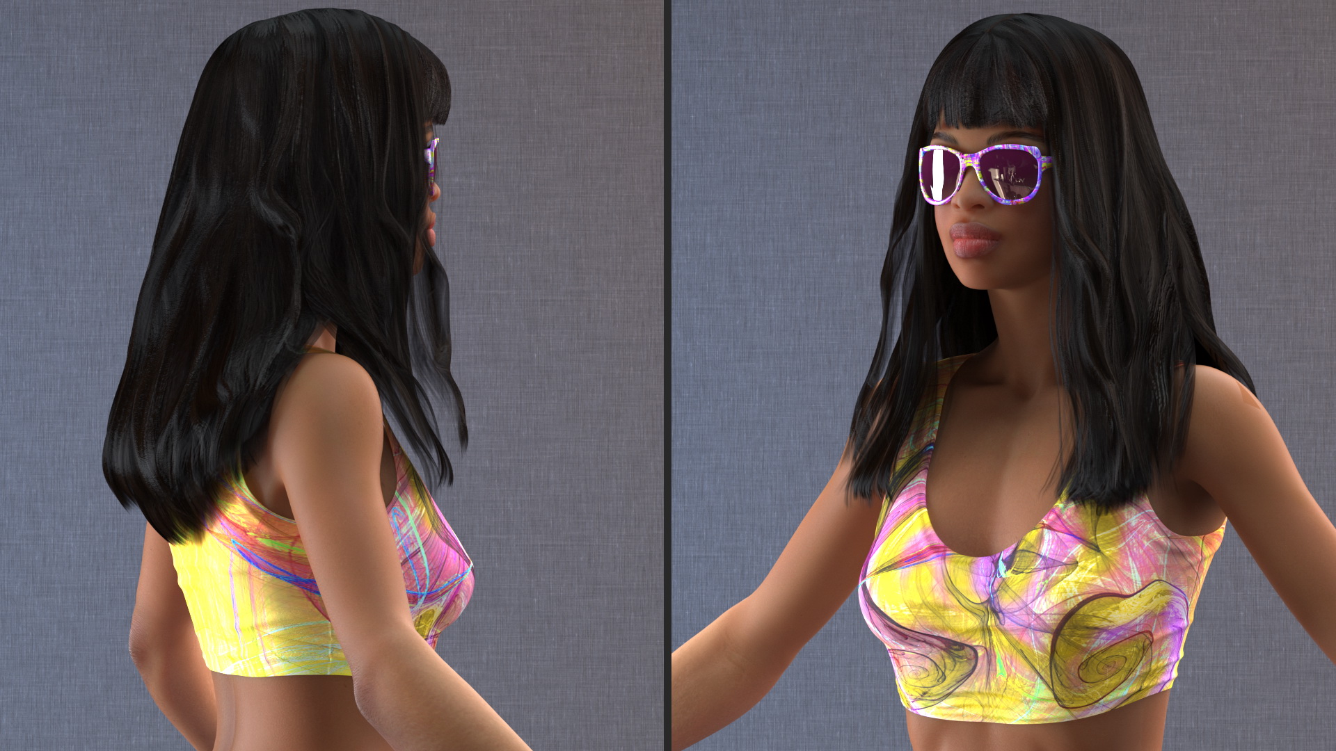Beach Style Young Light Skin Black Woman T Pose 3D