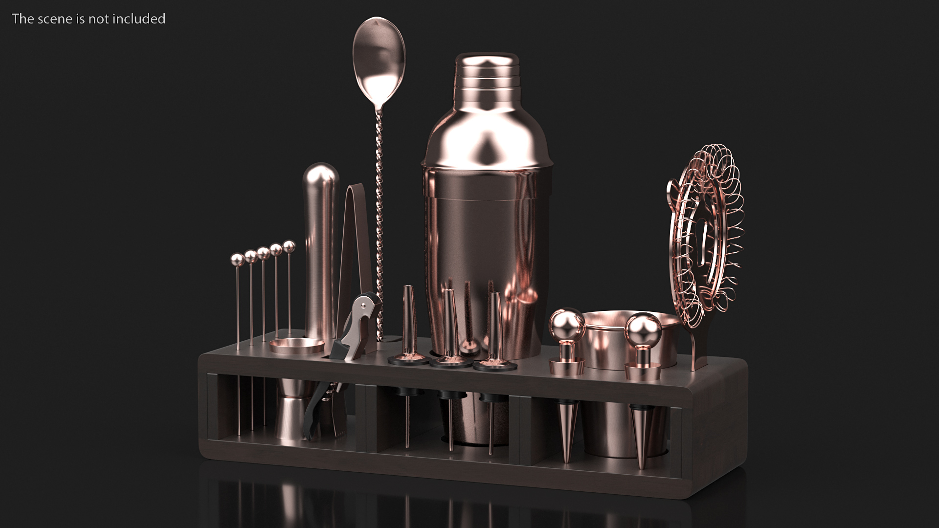 Copper Bar Kit with Wooden Stand 21 Pieces 3D