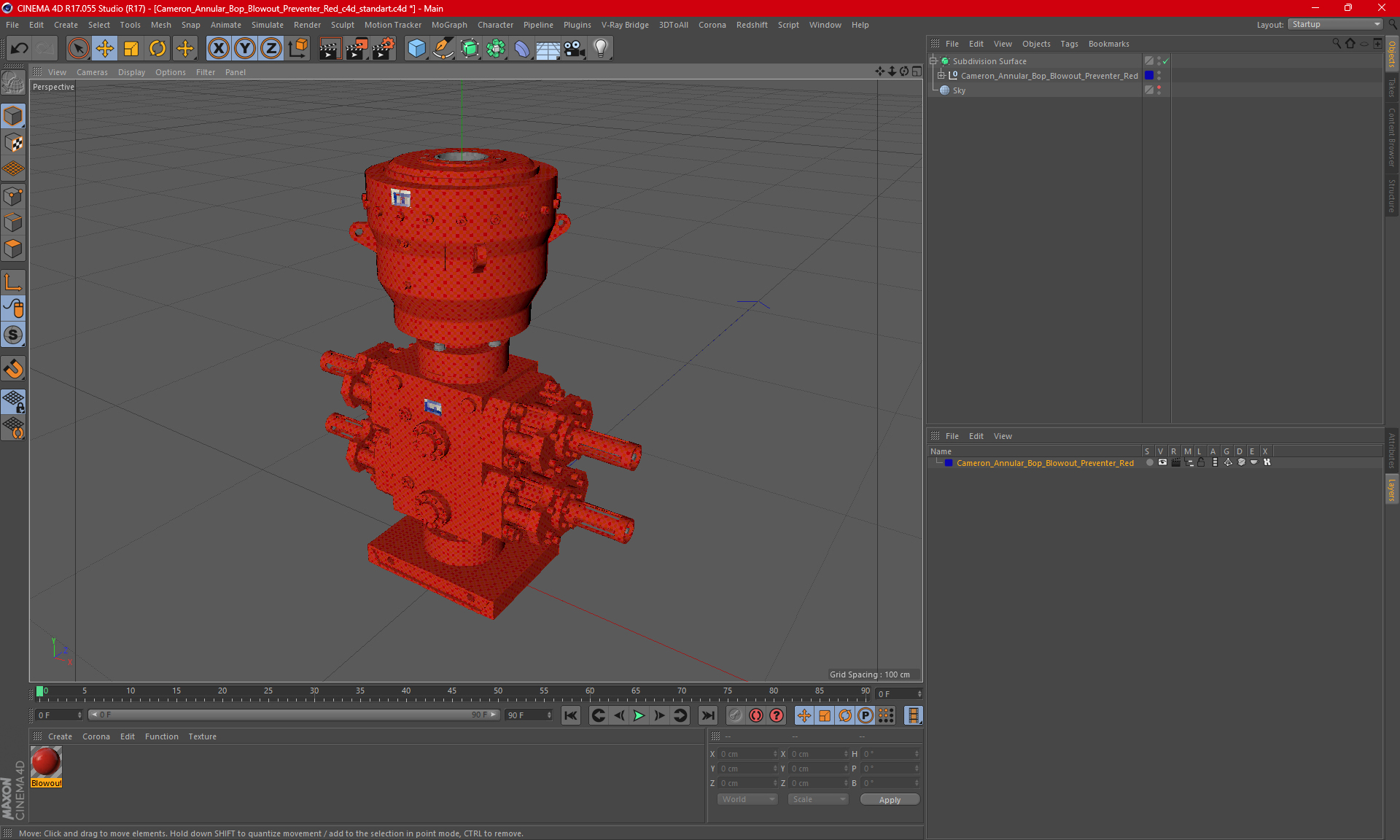 3D Cameron Annular Bop Blowout Preventer Red