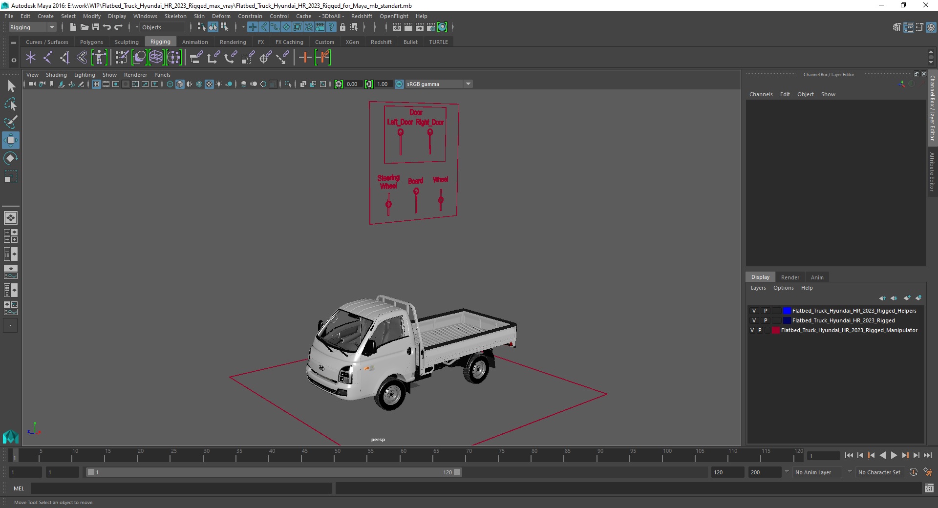 3D model Flatbed Truck Hyundai HR 2023 Rigged for Maya