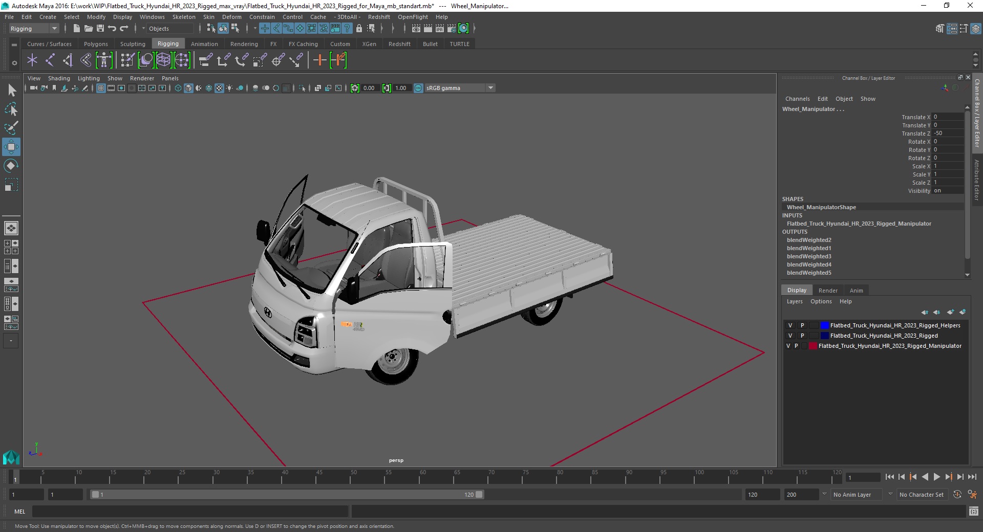 3D model Flatbed Truck Hyundai HR 2023 Rigged for Maya