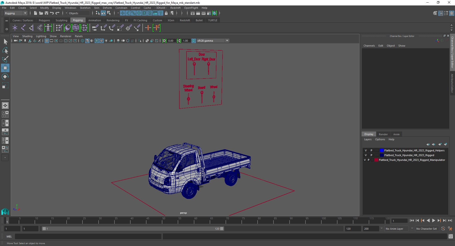 3D model Flatbed Truck Hyundai HR 2023 Rigged for Maya