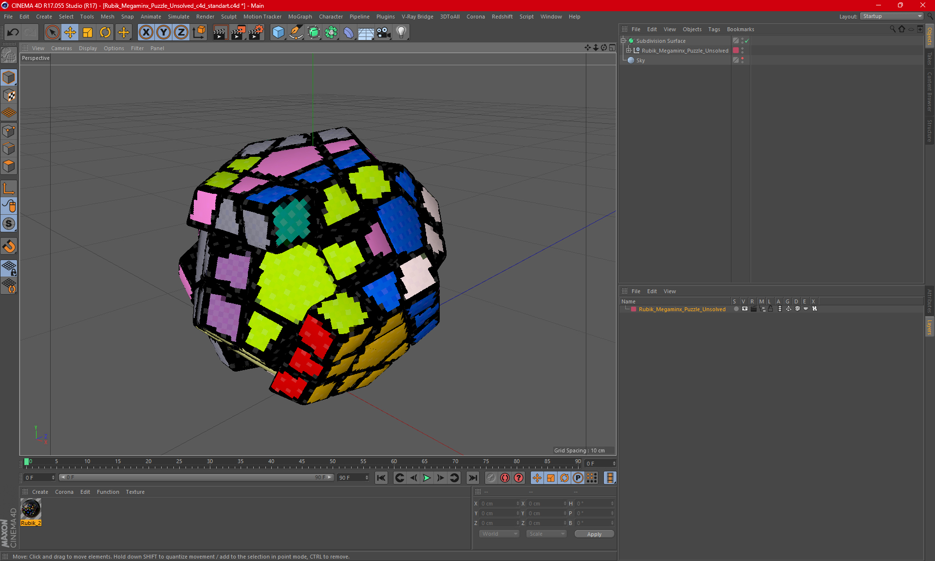 3D model Rubik Megaminx Puzzle Unsolved