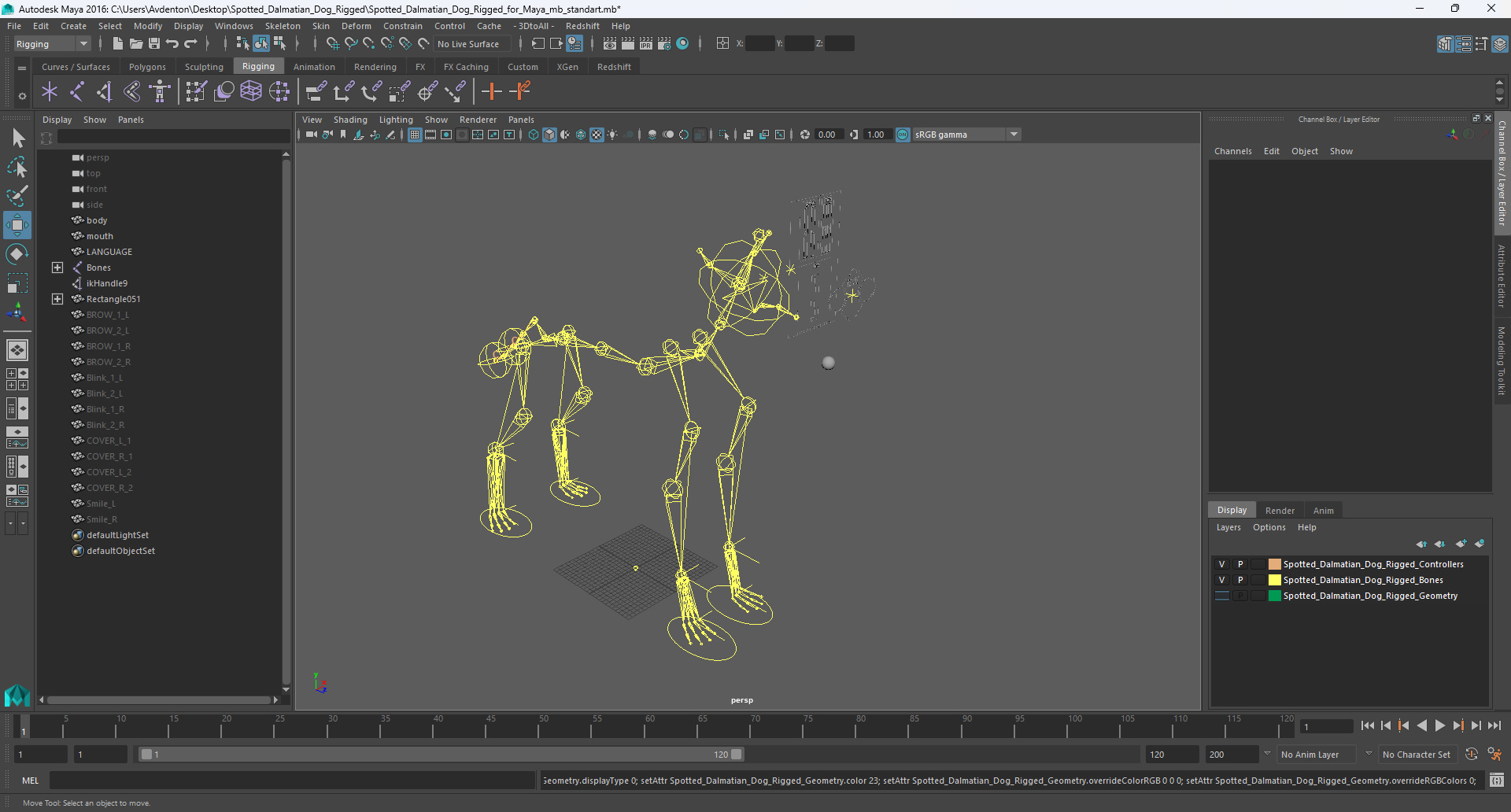 Spotted Dalmatian Dog Rigged for Maya 3D