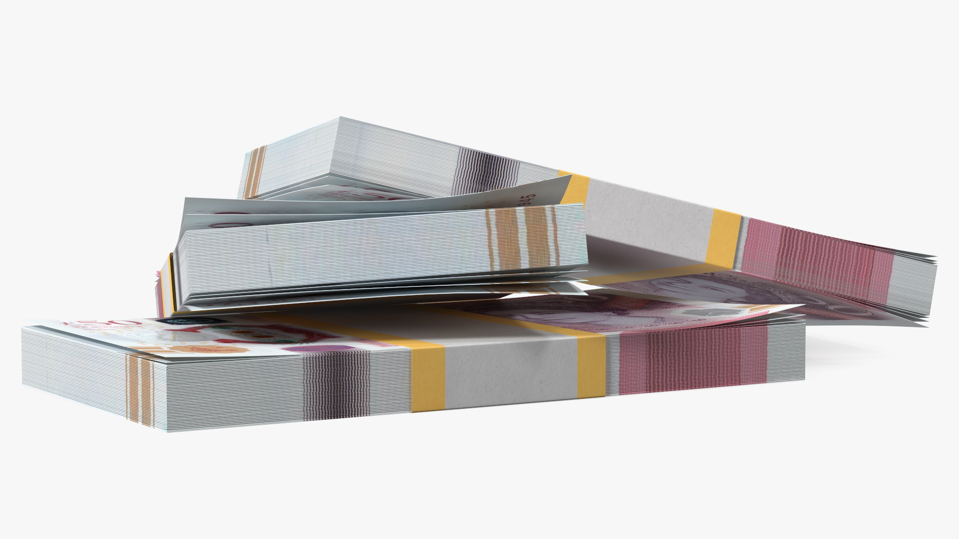 50 Pounds Banknotes in Three Packs 3D model