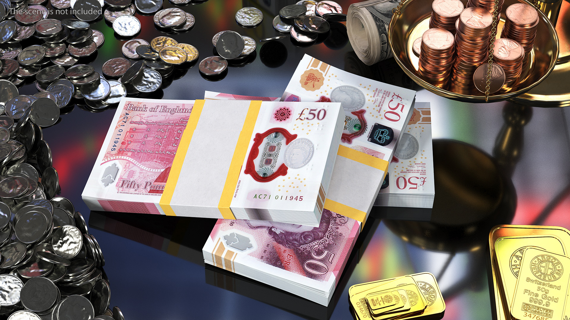 50 Pounds Banknotes in Three Packs 3D model