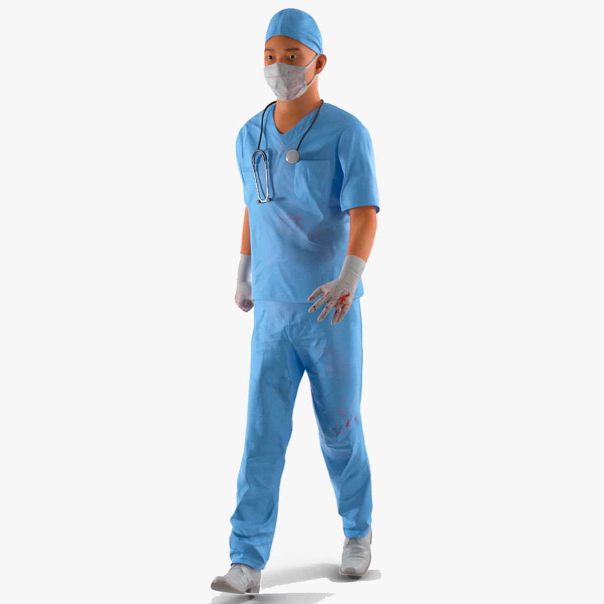 3D Asian Male Surgeon in Mask Blood Stained Rigged for Cinema 4D
