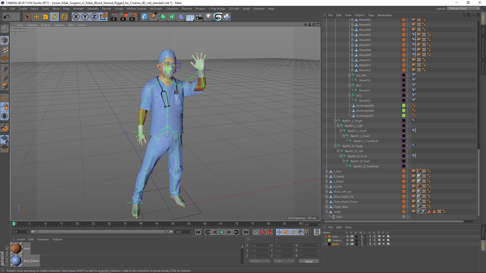 3D Asian Male Surgeon in Mask Blood Stained Rigged for Cinema 4D