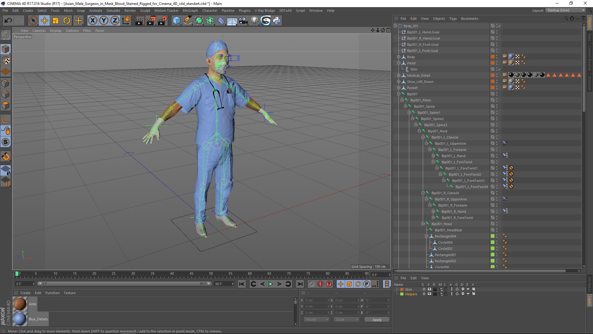 3D Asian Male Surgeon in Mask Blood Stained Rigged for Cinema 4D