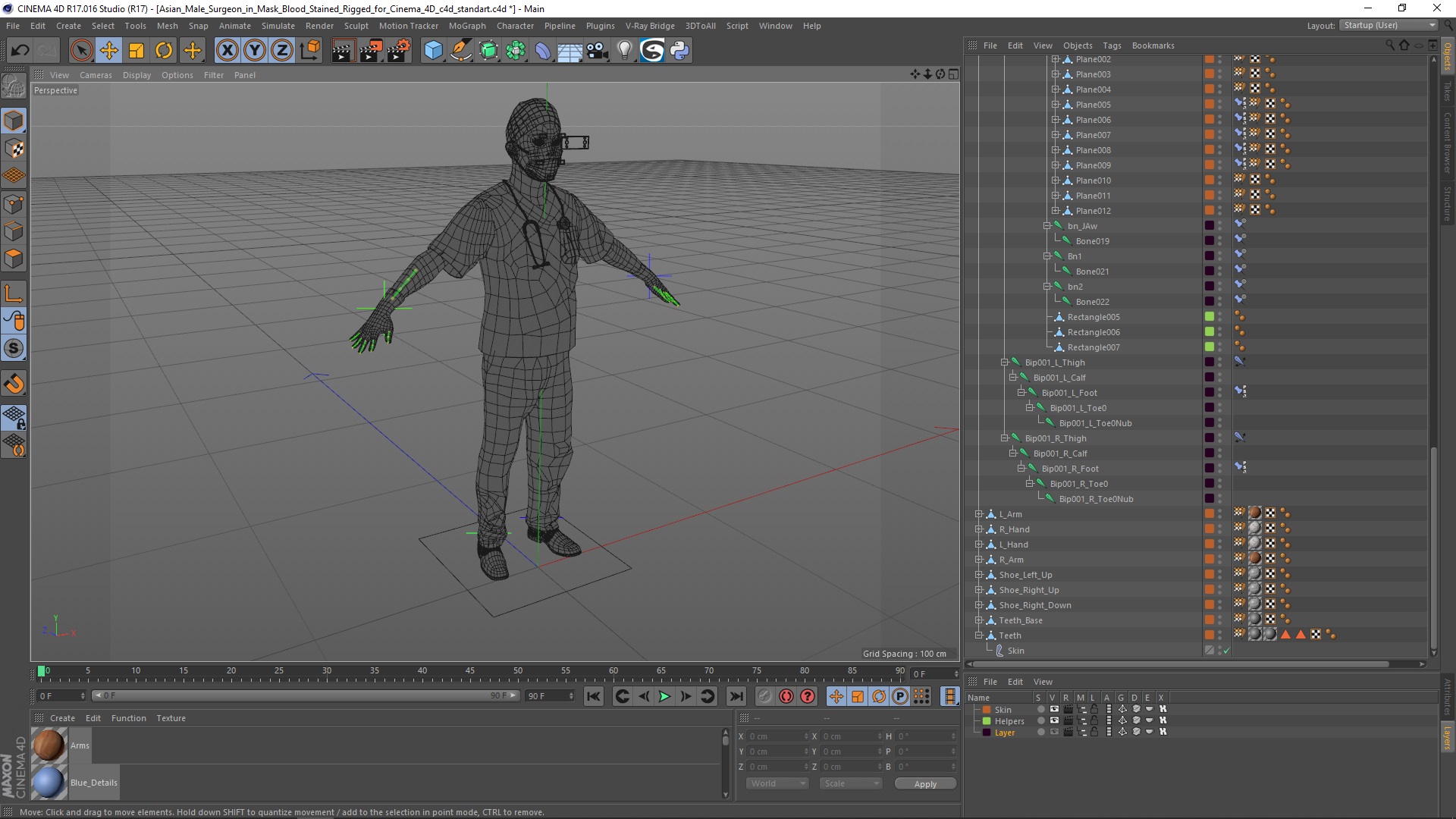 3D Asian Male Surgeon in Mask Blood Stained Rigged for Cinema 4D