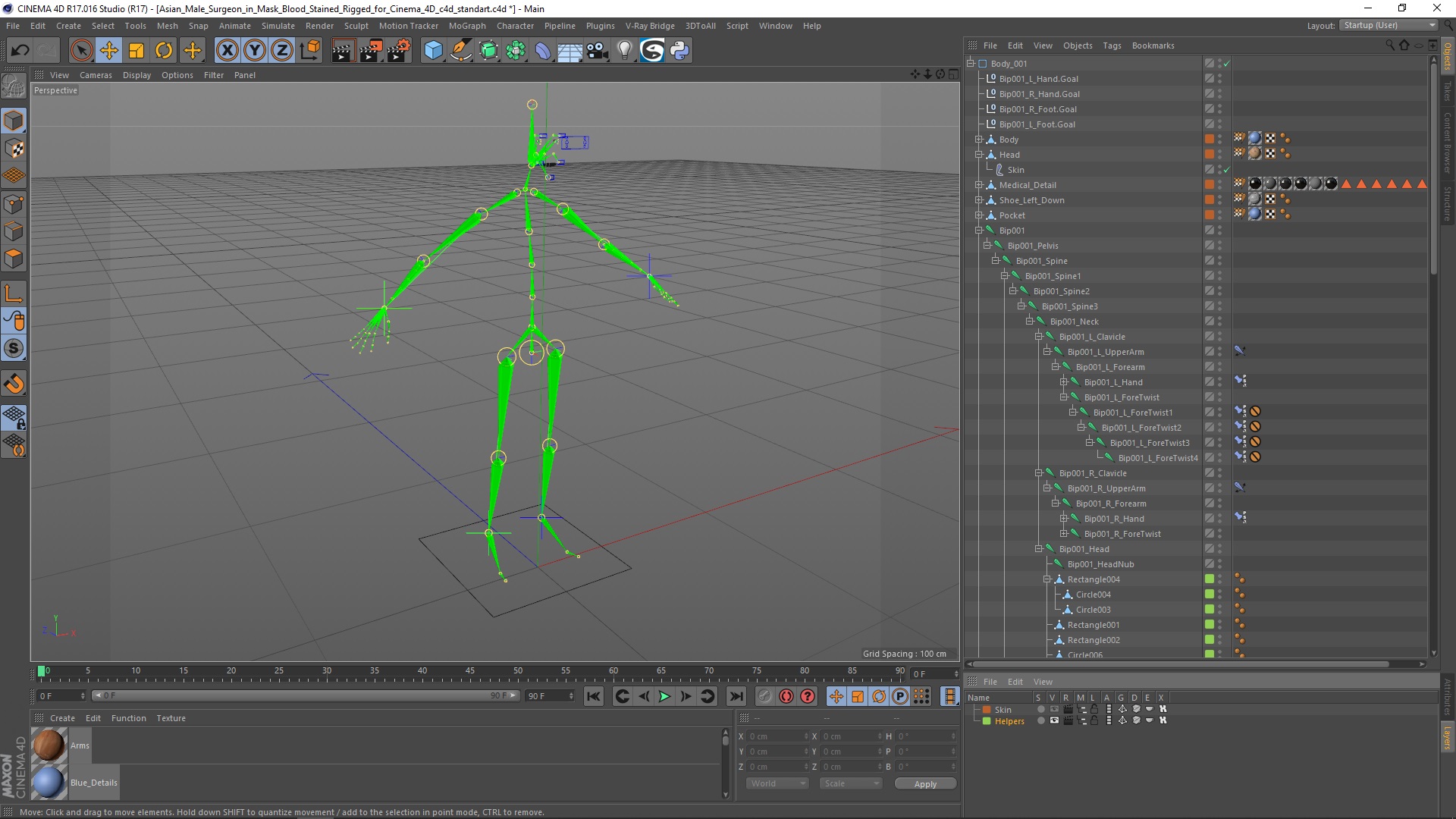3D Asian Male Surgeon in Mask Blood Stained Rigged for Cinema 4D